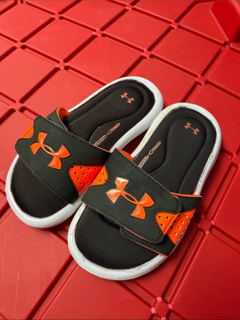 Under Armour Black and Orange Kids' Adjustable Slide Sandals